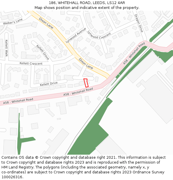 186, WHITEHALL ROAD, LEEDS, LS12 4AR: Location map and indicative extent of plot