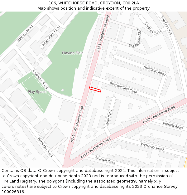 186, WHITEHORSE ROAD, CROYDON, CR0 2LA: Location map and indicative extent of plot