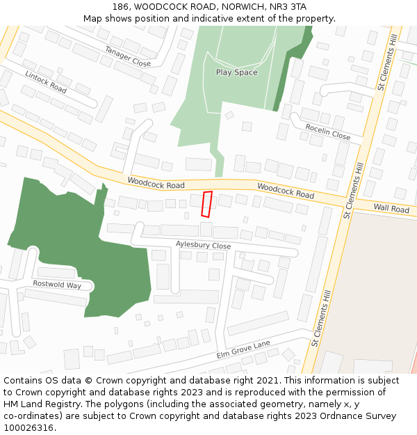 186, WOODCOCK ROAD, NORWICH, NR3 3TA: Location map and indicative extent of plot