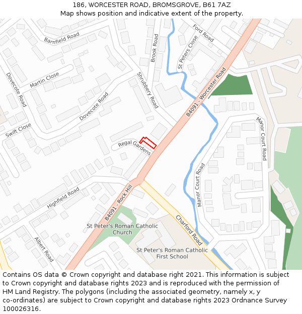 186, WORCESTER ROAD, BROMSGROVE, B61 7AZ: Location map and indicative extent of plot