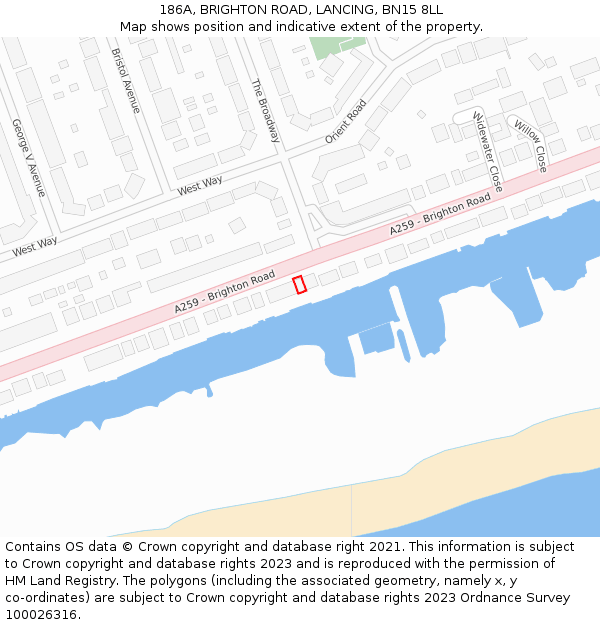 186A, BRIGHTON ROAD, LANCING, BN15 8LL: Location map and indicative extent of plot