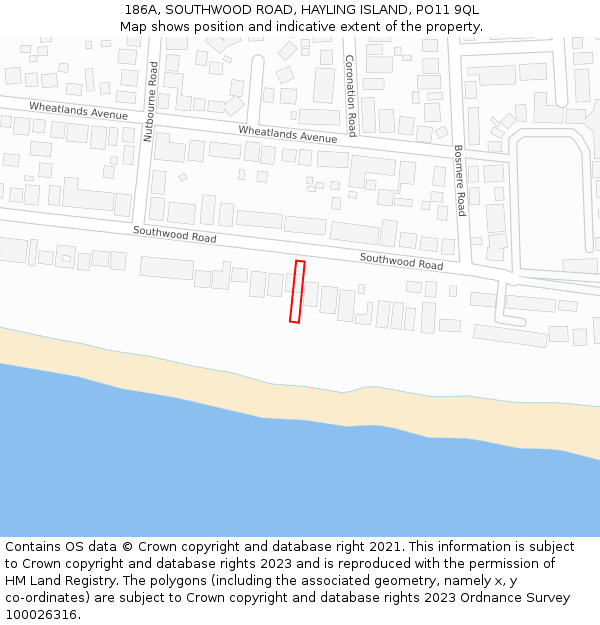 186A, SOUTHWOOD ROAD, HAYLING ISLAND, PO11 9QL: Location map and indicative extent of plot