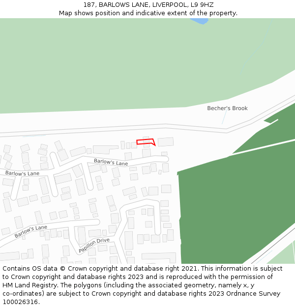 187, BARLOWS LANE, LIVERPOOL, L9 9HZ: Location map and indicative extent of plot