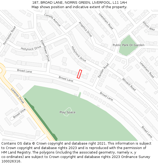 187, BROAD LANE, NORRIS GREEN, LIVERPOOL, L11 1AH: Location map and indicative extent of plot