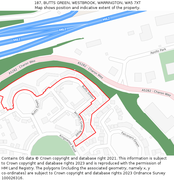 187, BUTTS GREEN, WESTBROOK, WARRINGTON, WA5 7XT: Location map and indicative extent of plot