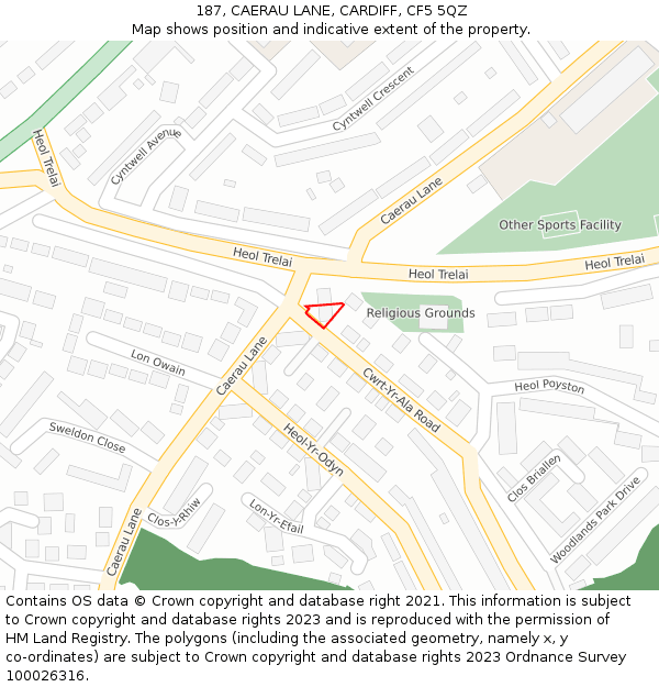 187, CAERAU LANE, CARDIFF, CF5 5QZ: Location map and indicative extent of plot