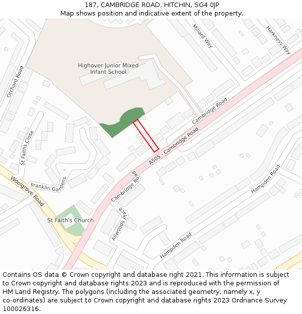 187, CAMBRIDGE ROAD, HITCHIN, SG4 0JP: Location map and indicative extent of plot