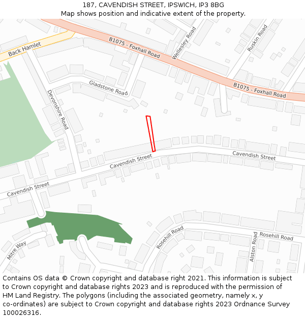 187, CAVENDISH STREET, IPSWICH, IP3 8BG: Location map and indicative extent of plot