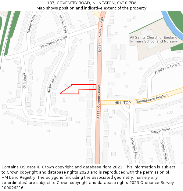 187, COVENTRY ROAD, NUNEATON, CV10 7BA: Location map and indicative extent of plot