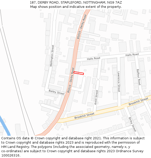 187, DERBY ROAD, STAPLEFORD, NOTTINGHAM, NG9 7AZ: Location map and indicative extent of plot