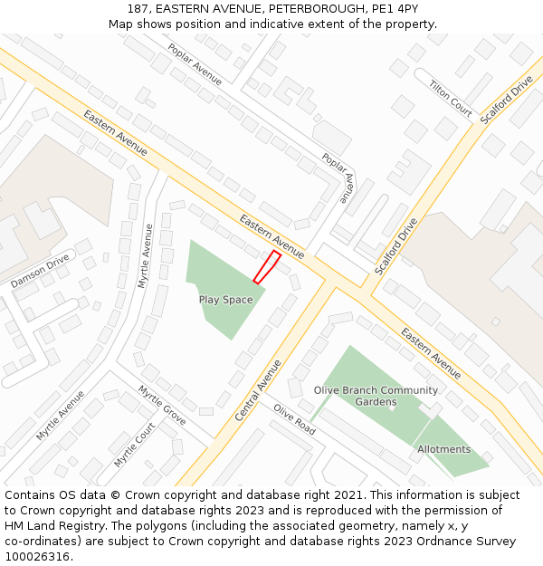 187, EASTERN AVENUE, PETERBOROUGH, PE1 4PY: Location map and indicative extent of plot