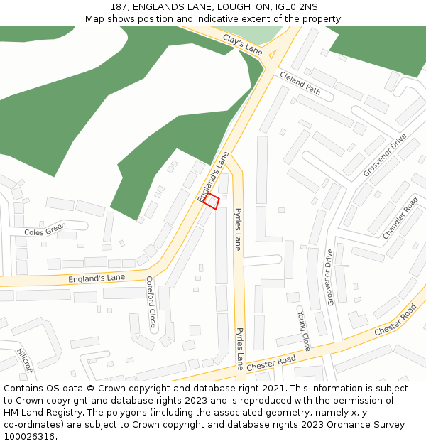187, ENGLANDS LANE, LOUGHTON, IG10 2NS: Location map and indicative extent of plot