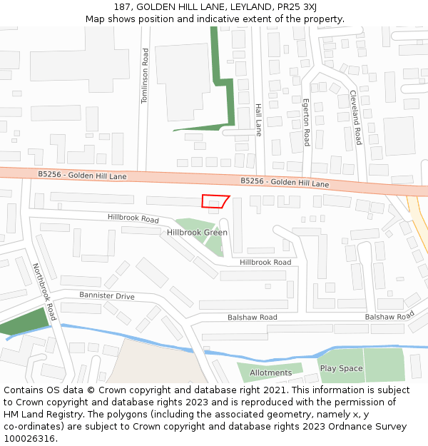 187, GOLDEN HILL LANE, LEYLAND, PR25 3XJ: Location map and indicative extent of plot