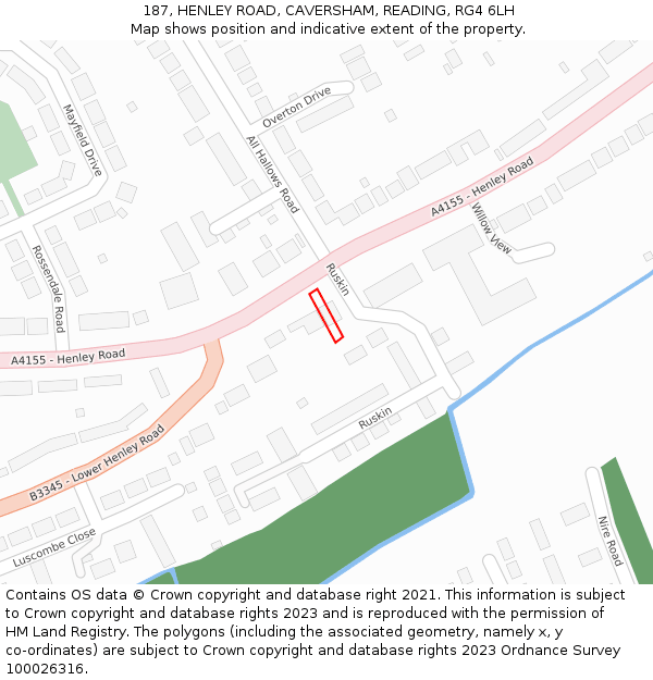 187, HENLEY ROAD, CAVERSHAM, READING, RG4 6LH: Location map and indicative extent of plot