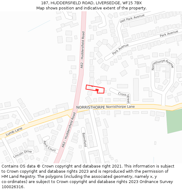 187, HUDDERSFIELD ROAD, LIVERSEDGE, WF15 7BX: Location map and indicative extent of plot