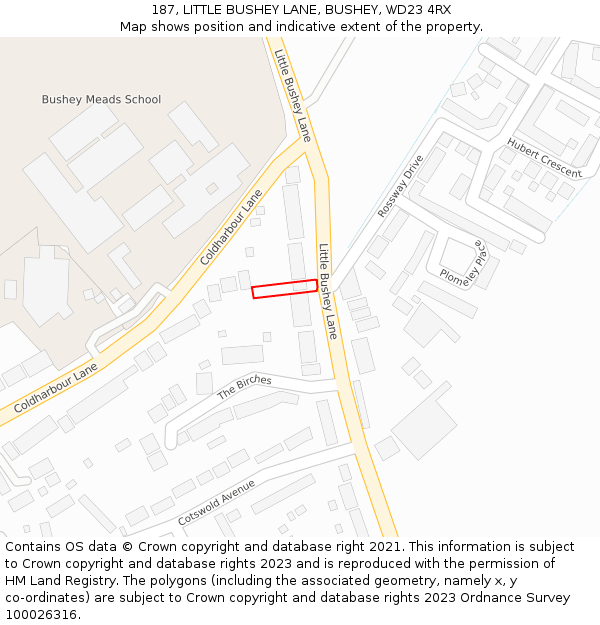 187, LITTLE BUSHEY LANE, BUSHEY, WD23 4RX: Location map and indicative extent of plot