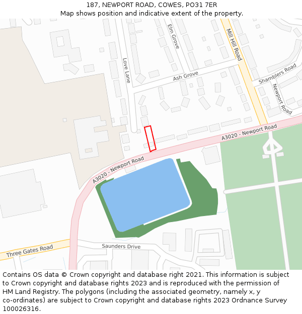 187, NEWPORT ROAD, COWES, PO31 7ER: Location map and indicative extent of plot