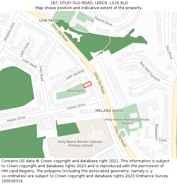 187, OTLEY OLD ROAD, LEEDS, LS16 6LG: Location map and indicative extent of plot