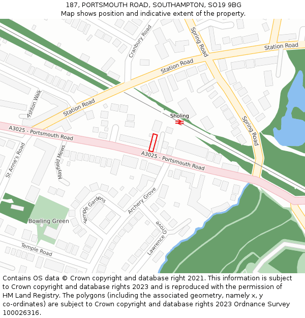 187, PORTSMOUTH ROAD, SOUTHAMPTON, SO19 9BG: Location map and indicative extent of plot