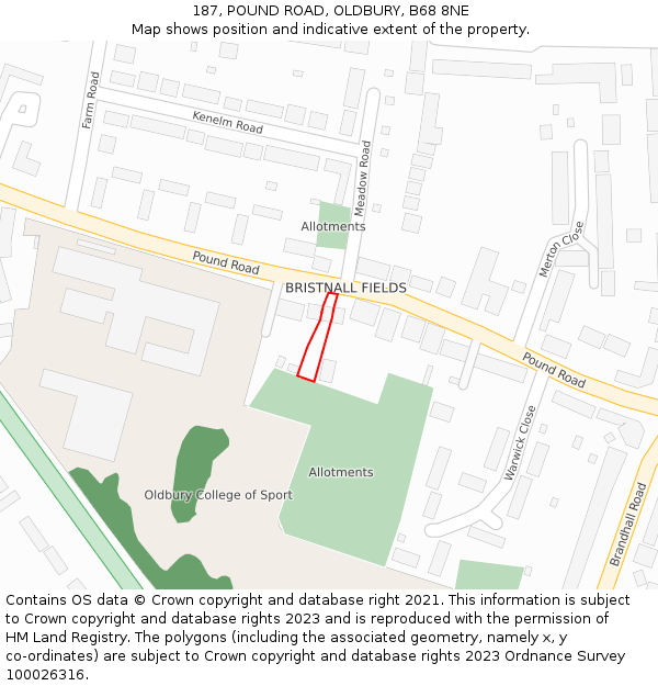 187, POUND ROAD, OLDBURY, B68 8NE: Location map and indicative extent of plot