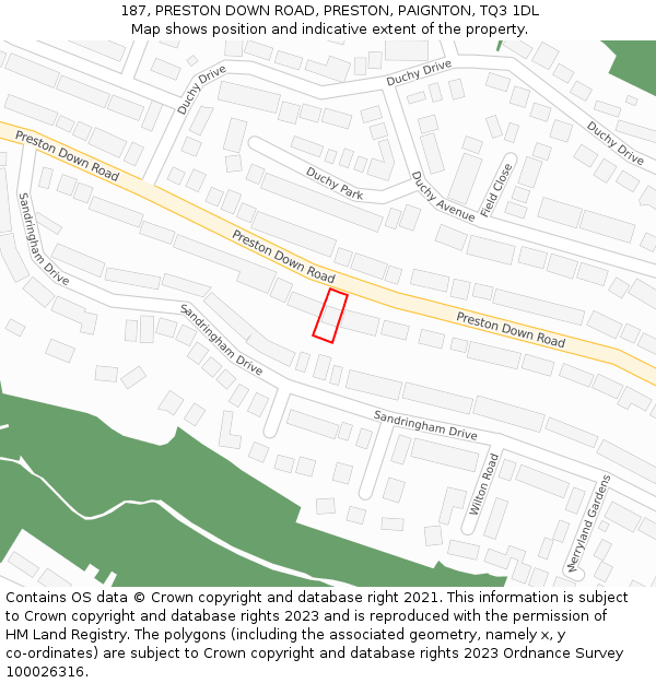 187, PRESTON DOWN ROAD, PRESTON, PAIGNTON, TQ3 1DL: Location map and indicative extent of plot
