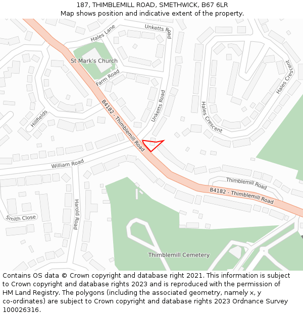 187, THIMBLEMILL ROAD, SMETHWICK, B67 6LR: Location map and indicative extent of plot