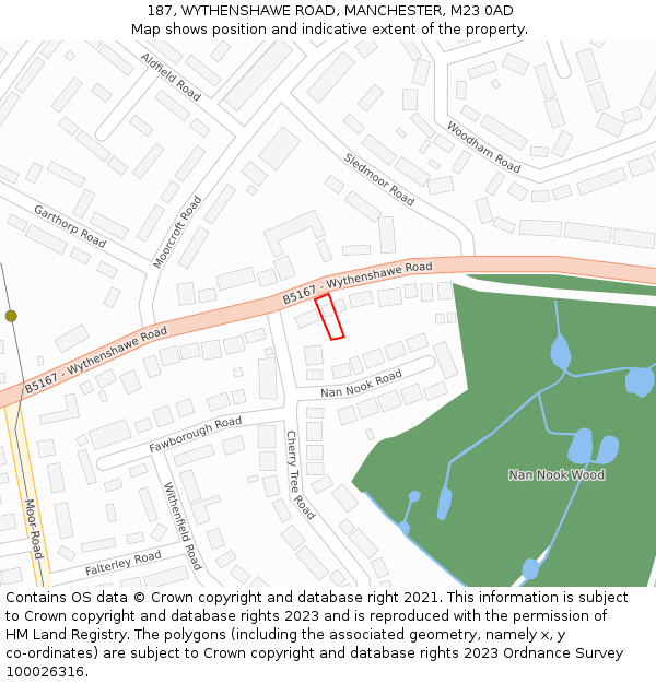 187, WYTHENSHAWE ROAD, MANCHESTER, M23 0AD: Location map and indicative extent of plot