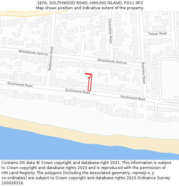 187A, SOUTHWOOD ROAD, HAYLING ISLAND, PO11 9PZ: Location map and indicative extent of plot