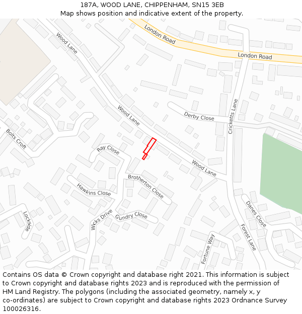 187A, WOOD LANE, CHIPPENHAM, SN15 3EB: Location map and indicative extent of plot