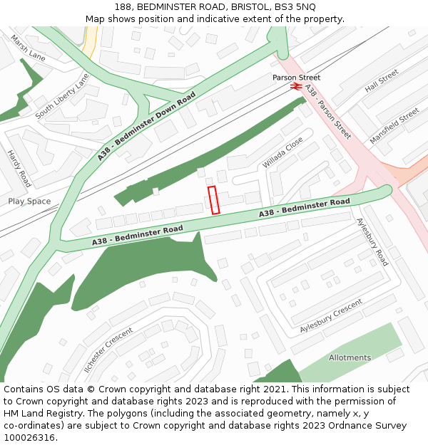 188, BEDMINSTER ROAD, BRISTOL, BS3 5NQ: Location map and indicative extent of plot