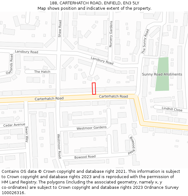 188, CARTERHATCH ROAD, ENFIELD, EN3 5LY: Location map and indicative extent of plot