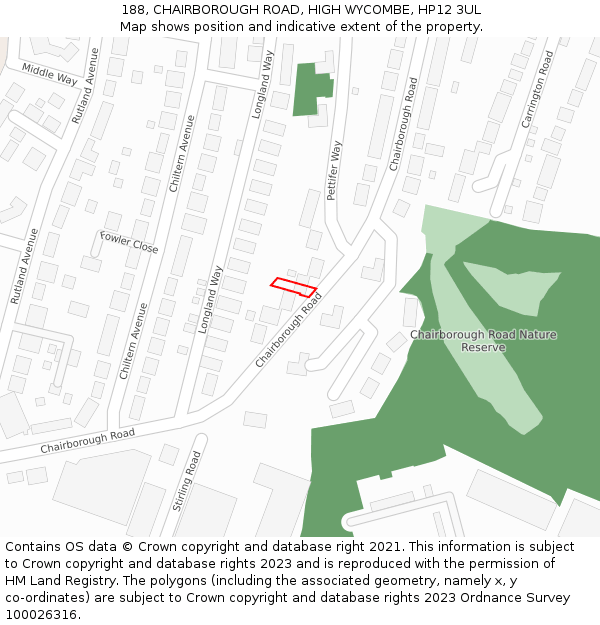 188, CHAIRBOROUGH ROAD, HIGH WYCOMBE, HP12 3UL: Location map and indicative extent of plot