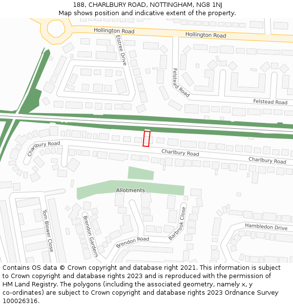 188, CHARLBURY ROAD, NOTTINGHAM, NG8 1NJ: Location map and indicative extent of plot
