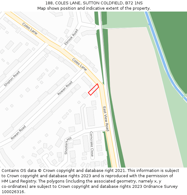 188, COLES LANE, SUTTON COLDFIELD, B72 1NS: Location map and indicative extent of plot