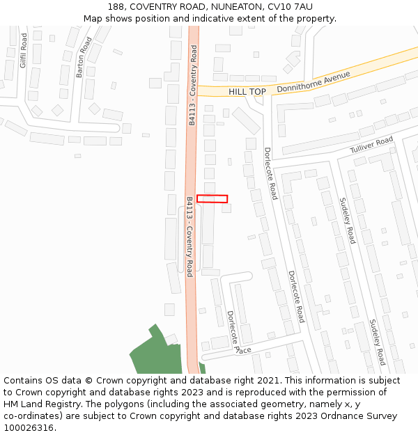 188, COVENTRY ROAD, NUNEATON, CV10 7AU: Location map and indicative extent of plot
