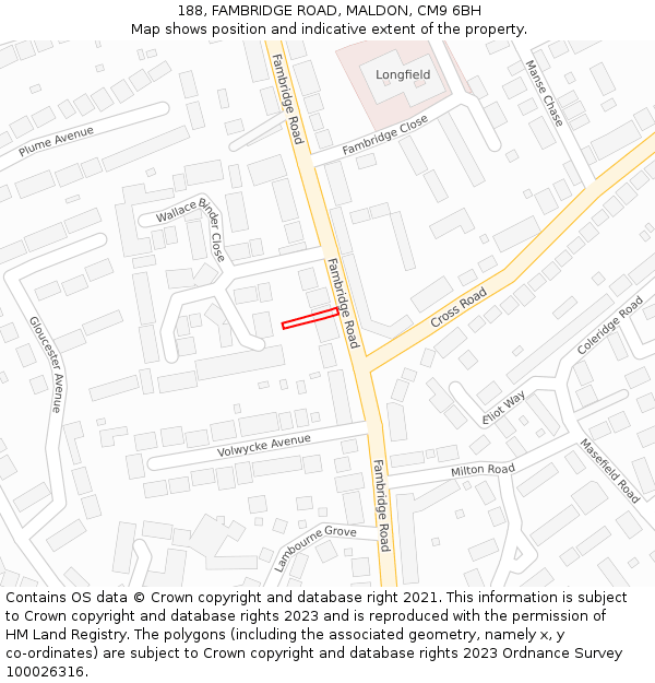 188, FAMBRIDGE ROAD, MALDON, CM9 6BH: Location map and indicative extent of plot