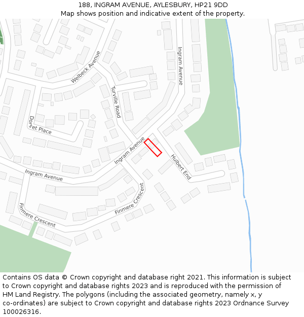 188, INGRAM AVENUE, AYLESBURY, HP21 9DD: Location map and indicative extent of plot