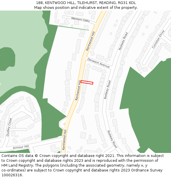 188, KENTWOOD HILL, TILEHURST, READING, RG31 6DL: Location map and indicative extent of plot