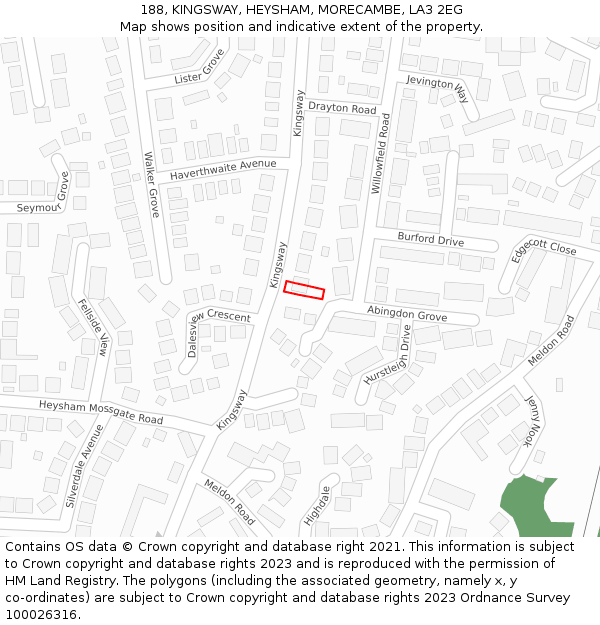 188, KINGSWAY, HEYSHAM, MORECAMBE, LA3 2EG: Location map and indicative extent of plot