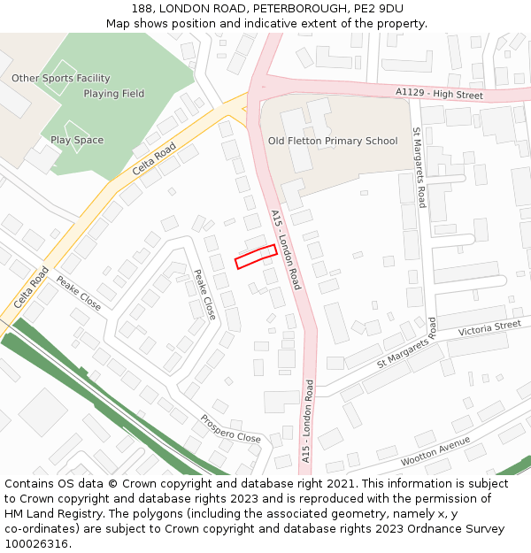 188, LONDON ROAD, PETERBOROUGH, PE2 9DU: Location map and indicative extent of plot