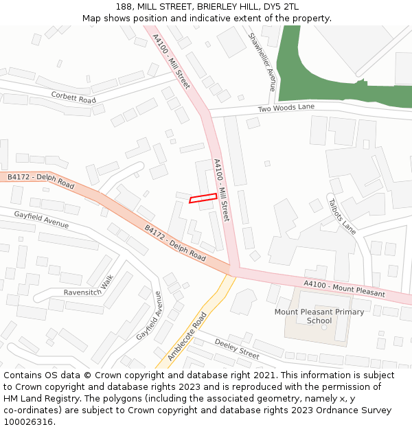 188, MILL STREET, BRIERLEY HILL, DY5 2TL: Location map and indicative extent of plot
