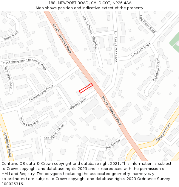 188, NEWPORT ROAD, CALDICOT, NP26 4AA: Location map and indicative extent of plot