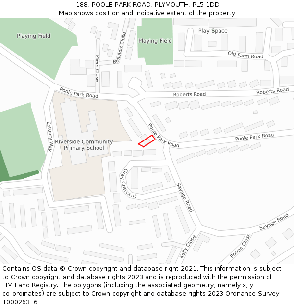 188, POOLE PARK ROAD, PLYMOUTH, PL5 1DD: Location map and indicative extent of plot