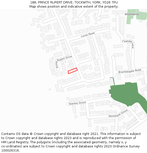 188, PRINCE RUPERT DRIVE, TOCKWITH, YORK, YO26 7PU: Location map and indicative extent of plot