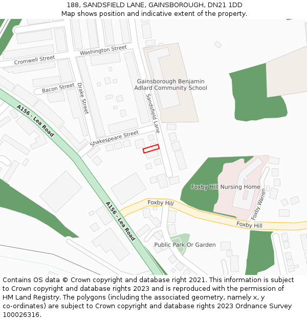 188, SANDSFIELD LANE, GAINSBOROUGH, DN21 1DD: Location map and indicative extent of plot