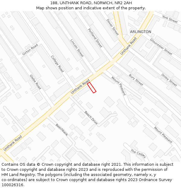 188, UNTHANK ROAD, NORWICH, NR2 2AH: Location map and indicative extent of plot