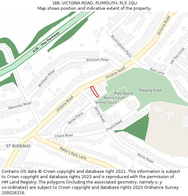 188, VICTORIA ROAD, PLYMOUTH, PL5 1QU: Location map and indicative extent of plot