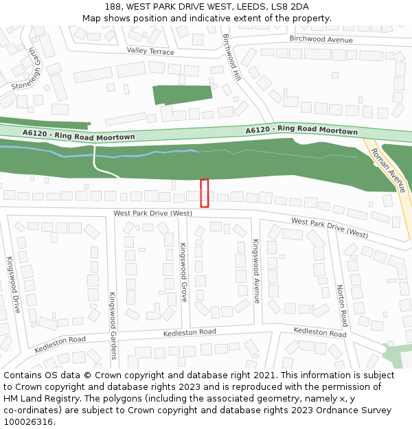 188, WEST PARK DRIVE WEST, LEEDS, LS8 2DA: Location map and indicative extent of plot