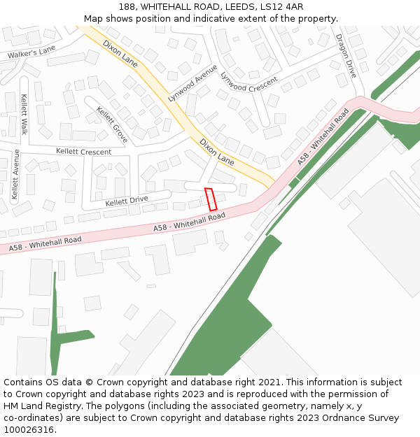 188, WHITEHALL ROAD, LEEDS, LS12 4AR: Location map and indicative extent of plot