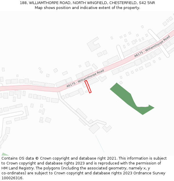 188, WILLIAMTHORPE ROAD, NORTH WINGFIELD, CHESTERFIELD, S42 5NR: Location map and indicative extent of plot